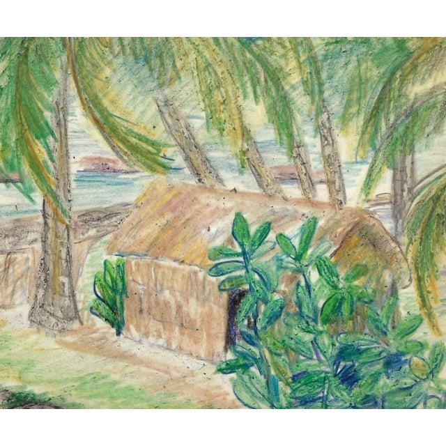 Grace Spongberg (American, 1906-1992) "Grass Shacks" oil pastel on paper, titled and estate stamp on reverse. Grace...