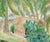 Grace Spongberg (American, 1906-1992) "Grass Shacks" oil pastel on paper, titled and estate stamp on reverse. Grace...