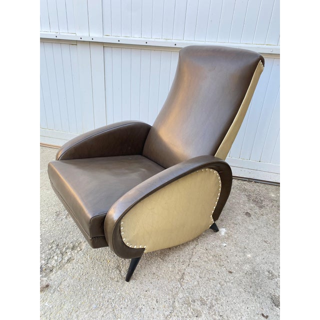 Set of Reclining Lounge Chair with Ottoman in Faux Leather, 1950s For Sale - Image 14 of 16