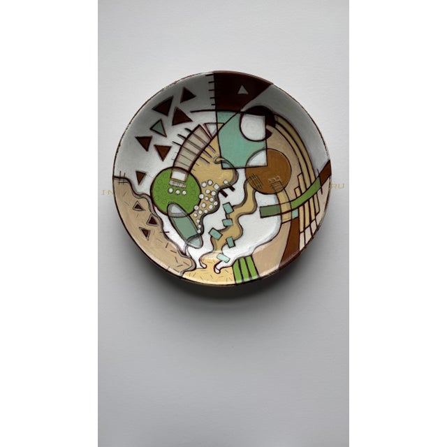 Earth Toned Hand Painted Wood Bowl For Sale - Image 9 of 12