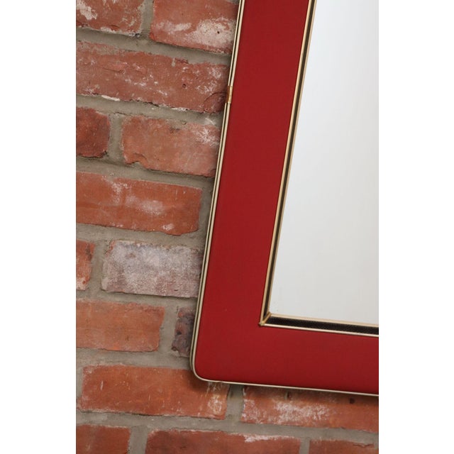 Vintage Umberto Mascagni Upholstered Wall Mirror With Leather and Brass Border For Sale - Image 16 of 18