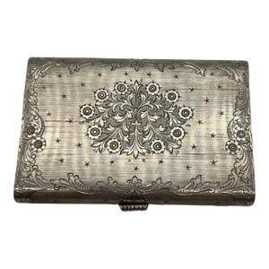 Antique Italian 800 Hand Chased Silver & Ruby Inset Minaudière Vanity Case
