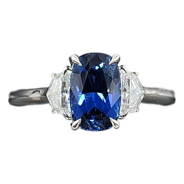 1.97 Ct Gia Certified Natural Sapphire & Diamond Ring Size 6.5 For Sale