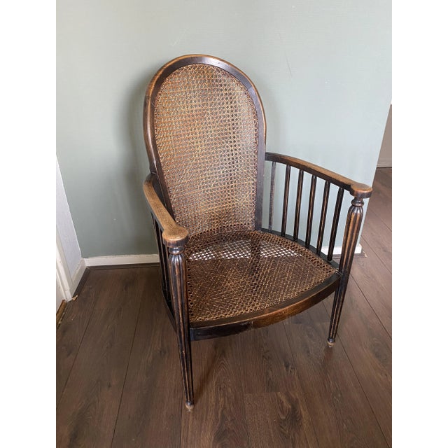 Vintage Art Deco Wood and Rattan Easy Chair, 1920s For Sale - Image 4 of 15
