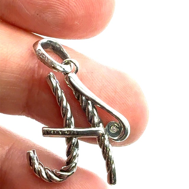 Contemporary 1990s David Yurman Diamond "H" Alphabet Pendant Sterling Silver Estate For Sale - Image 3 of 3