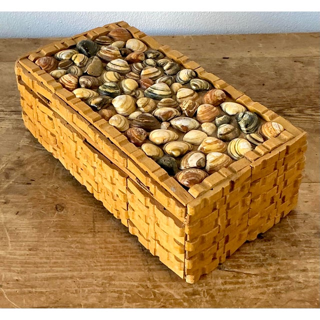 Vintage Boho Shell Encrusted Wood Box For Sale - Image 4 of 8