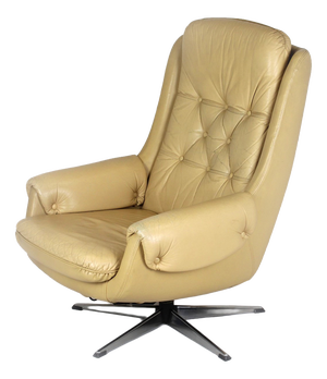 Vintage Finnish Leather Swivel Lounge Chair with Adjustable Recline from Peem, 1970s