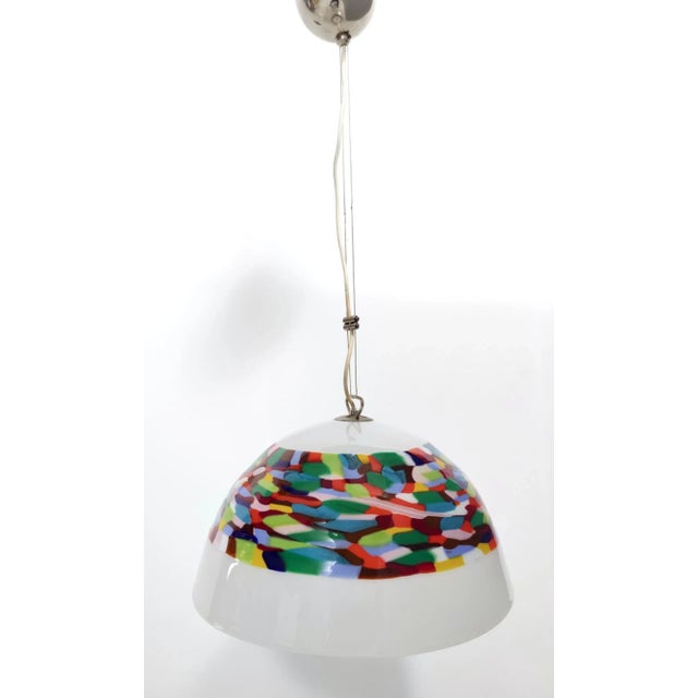 Postmodern White and Colored Blown Glass and Chrome-Plated Metal Pendant Light from La Murrina, 1980s For Sale - Image 11 of 11