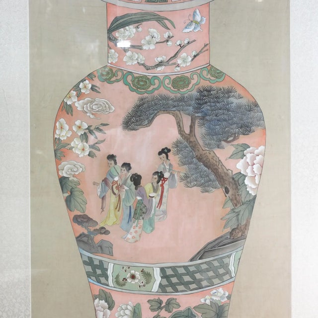 Sand Set of Framed Four Chinese Paintings of Vases Hand-Painted Decorative Wall Art For Sale - Image 8 of 18