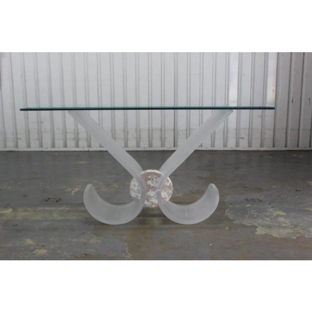 1980s Lion in Frost Style Vintage Mid Century Modern Frosted Lucite Natural Stone Glass Console Table For Sale - Image 9 of 12