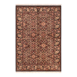Art Nouveau Floral 1990's Doop Pak-Persian Black/Green Wool Rug - 6'3'' X 9'1'' For Sale