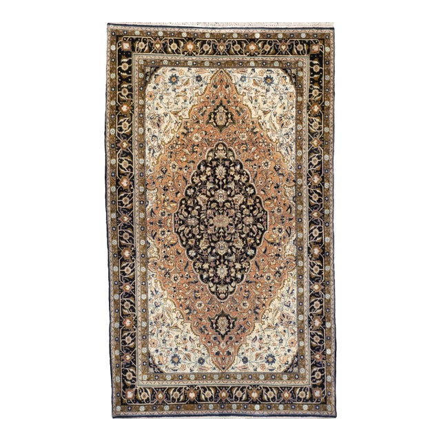 1980s Hand-Knotted Persian Silk Qum Rug 3'6" X 6' For Sale