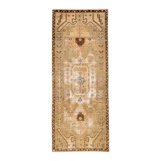 1960s Vintage Distressed Handmade Tan Tribal Wool Rug For Sale