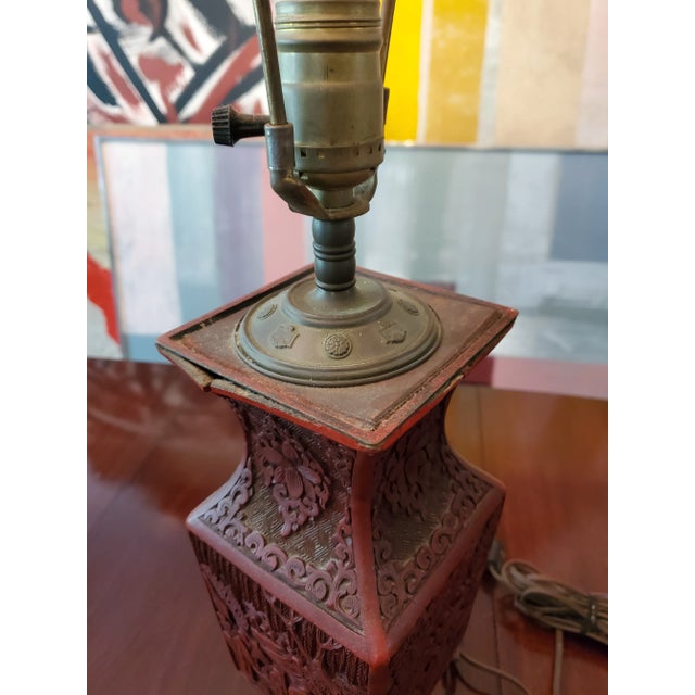 A very rare and fine pair of antique chinese cinnabar red lacquered lamps. Originally these were vases at least 150 years...