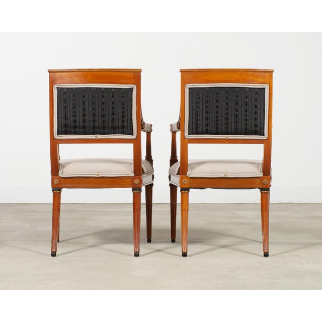 Brown Set of Six French Directoire Style Dining Chairs Bronze Accents For Sale - Image 8 of 18