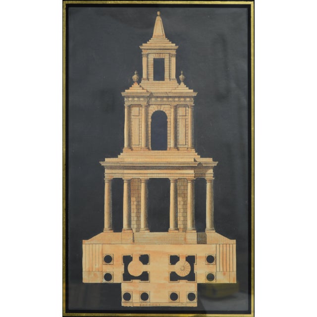 Pair Antique Architectural Engravings in Fine Gilt & Lacquer Modernist Frames For Sale - Image 4 of 8