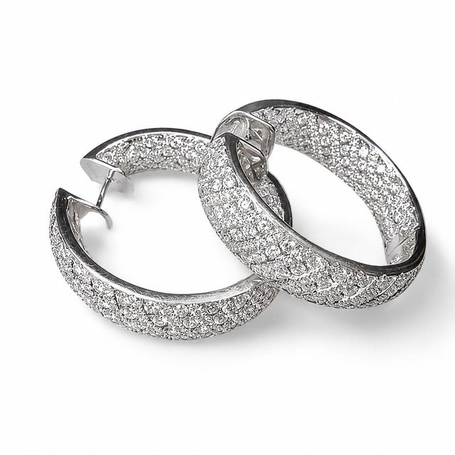 Mid-Century Modern Mid 20th Century 18k White Gold Odelia Diamond Hoop Earrings, Pair For Sale - Image 3 of 4