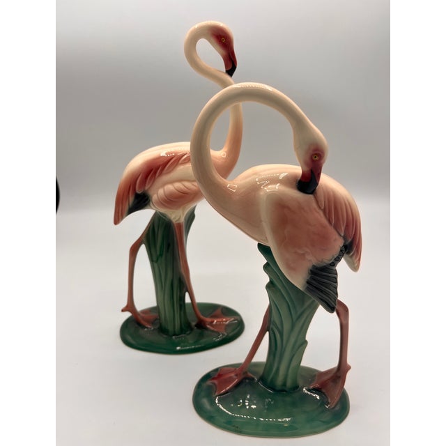 Large flamingo figurine stunning pair by Will-George Pasadena studio. 1940’s California pottery in fantastic condition,...