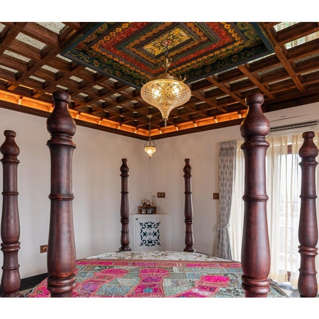 Rare Vintage Art Nouveau Light Old Lamp Ceiling Hanging Chandelier Fixture Brass & Crystal Cut Glass Light Excellent...