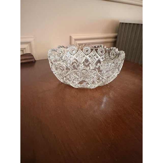 Antique Northwood Pressed Glass Starburst Bowl With Hobstar Motif For Sale - Image 4 of 6