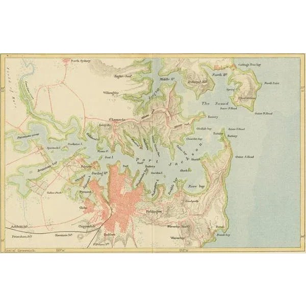 Beige Antique Map of Sydney and Port Jackson, 1889 For Sale - Image 8 of 9