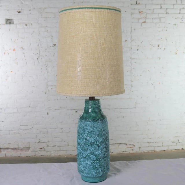 Mid 20th Century Mid Century Modern Table Lamp Large Turquoise Lava Glaze Ceramic After Fantoni For Sale - Image 13 of 13