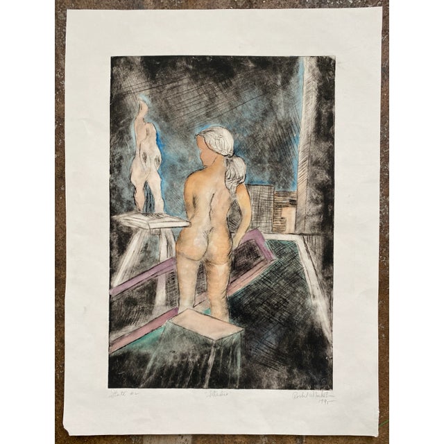 1990s 1995 Studio Nude Color Etching by Nichols For Sale - Image 5 of 5