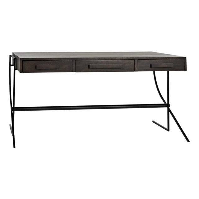 NOIR Frank Desk, Ebony Walnut with Iron For Sale