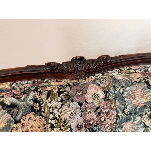 Pair of Vintage Victorian-Style Floral Wingback Chairs For Sale In Phoenix - Image 6 of 9