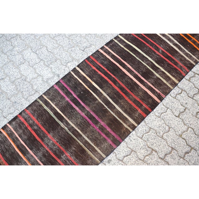 Tribal 1960s Turkish Handmade Stripe Kilim Runner Rug For Sale - Image 3 of 11