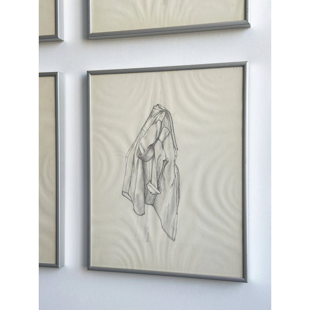 Vintage Quartet of Graphite on Paper Shirt Illustrations, a Set, Circa 1978 For Sale - Image 14 of 17