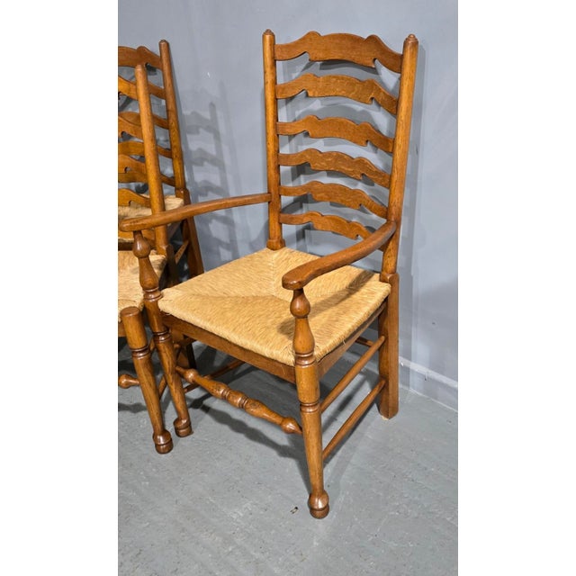 Golden Oak Ladder Back Dining Chairs, 1920, Set of 8 For Sale - Image 6 of 8