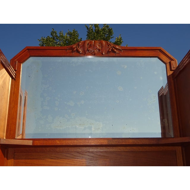 Vintage Oak Buffet with Sentry Boxes and Mirror For Sale - Image 13 of 18