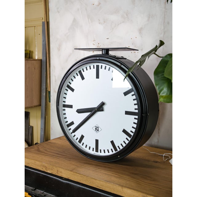 Large Double Sided TN Light Up Station Clock from Telenorma, 1950s For Sale - Image 12 of 16