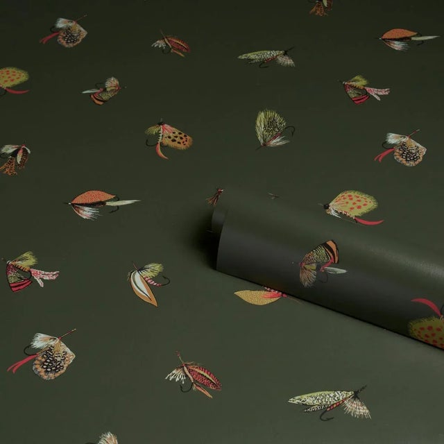 Schumacher Schumacher Fly Fishing Wallpaper In Forest Green For Sale - Image 4 of 5