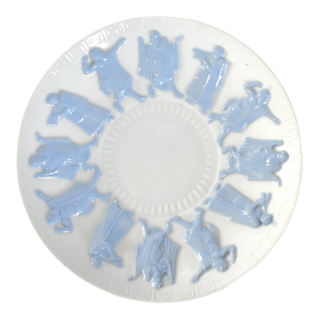 Greek Figures Blue and White Plate For Sale