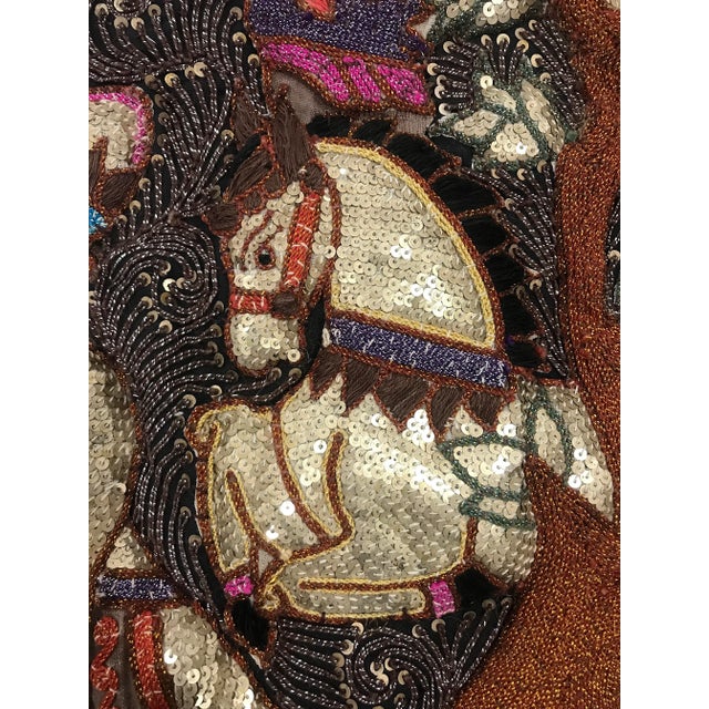 Brown The Princes Procession, Ornate Burmese Embroidered Kalaga Wall Hanging With Gemstones & Sequins For Sale - Image 8 of 13