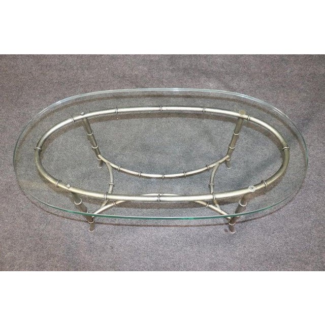 Maison Baguès Gorgeous Oval Steel and Glass Maison Bagues Style Faux Bamboo Coffee Table For Sale - Image 4 of 11