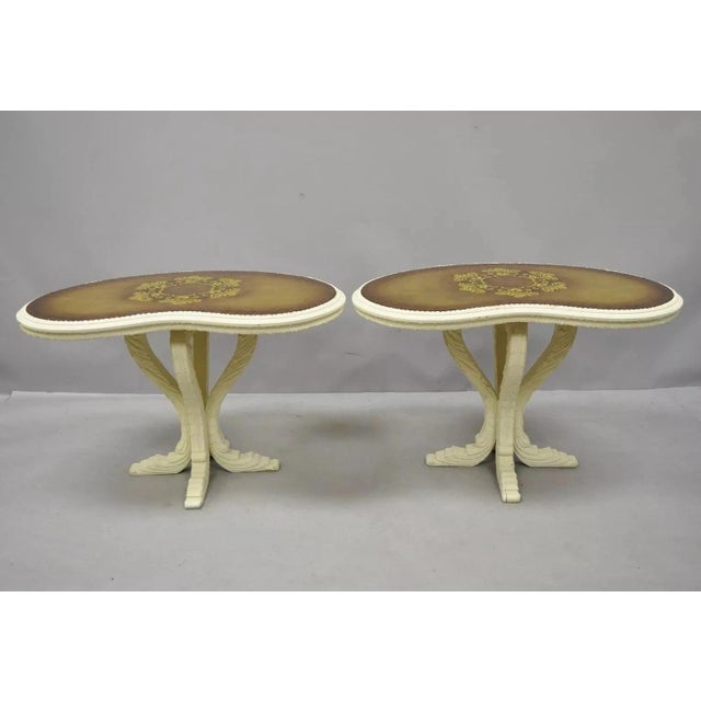 Vintage Hollywood Regency Gold Leaf Glass Kidney Bean Shaped Side Tables - Pair For Sale In Philadelphia - Image 6 of 15