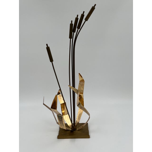 Mid-Century Modern Brutalist Curtis Jere Style Brass Cattails Sculpture For Sale In New York - Image 6 of 8