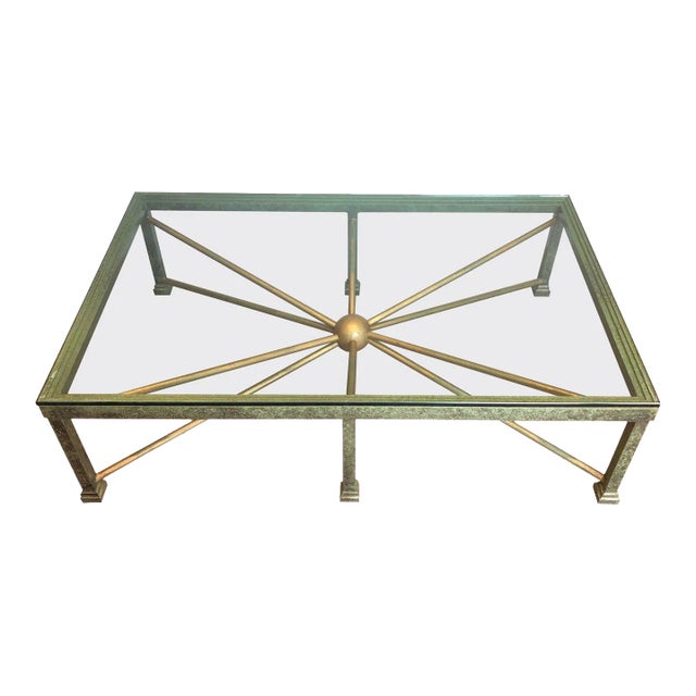 1940s Large Patinated and Gilt Steel and Wrought Iron Coffee Table For Sale