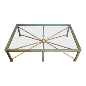 1940s Large Patinated and Gilt Steel and Wrought Iron Coffee Table