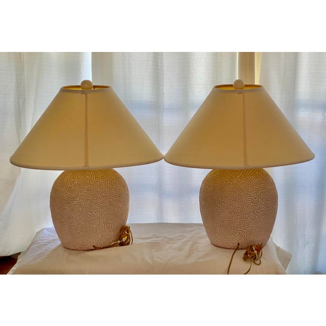 Mid Century Modern Naturalist Plaster Sculptural Brain Coral Lamps With