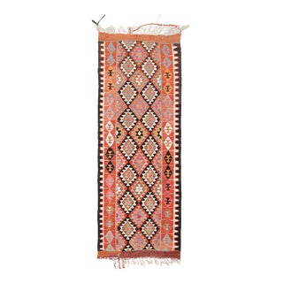 1970s Vintage Turkish Hand-Knotted Wool Cotton Orange Runner Rug For Sale