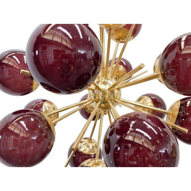 Fabio Ltd 21st Century Diciotto Polished Brass Frosted Amethyst Bubbles Murano Sputnik Chandelier by Fabio LTD For Sale - Image 4 of 5