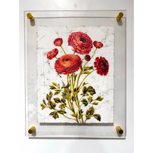 Red Persian Buttercup - Hand Textured Red Flowers For Sale - Image 8 of 10