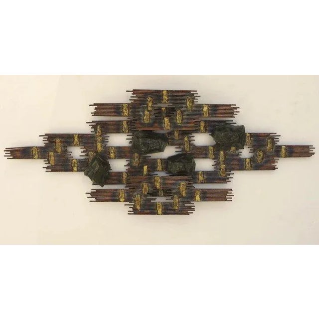 Metal 1940s Mid-Century Wall Sculpture Metal Green Resin Brutalist For Sale - Image 7 of 9