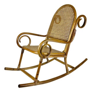 Early 20th C French Boho Chic Coastal Child-Size Bentwood & Cane Rocking Chair, After Thonet For Sale