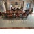 DETAILS A large, antique finely handcrafted formal dining room table in figured mahogany.&nbsp; Rectangular top with...