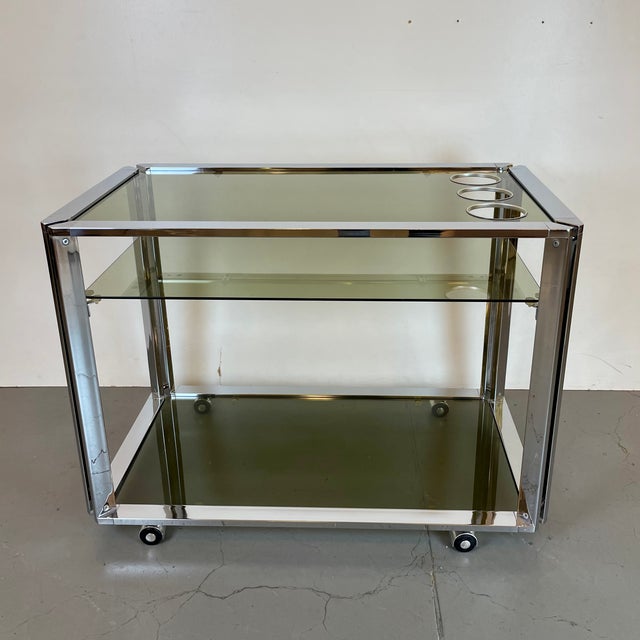 Space Age Chrome and Smoked Glass Bar Cart, 1970s For Sale - Image 10 of 18